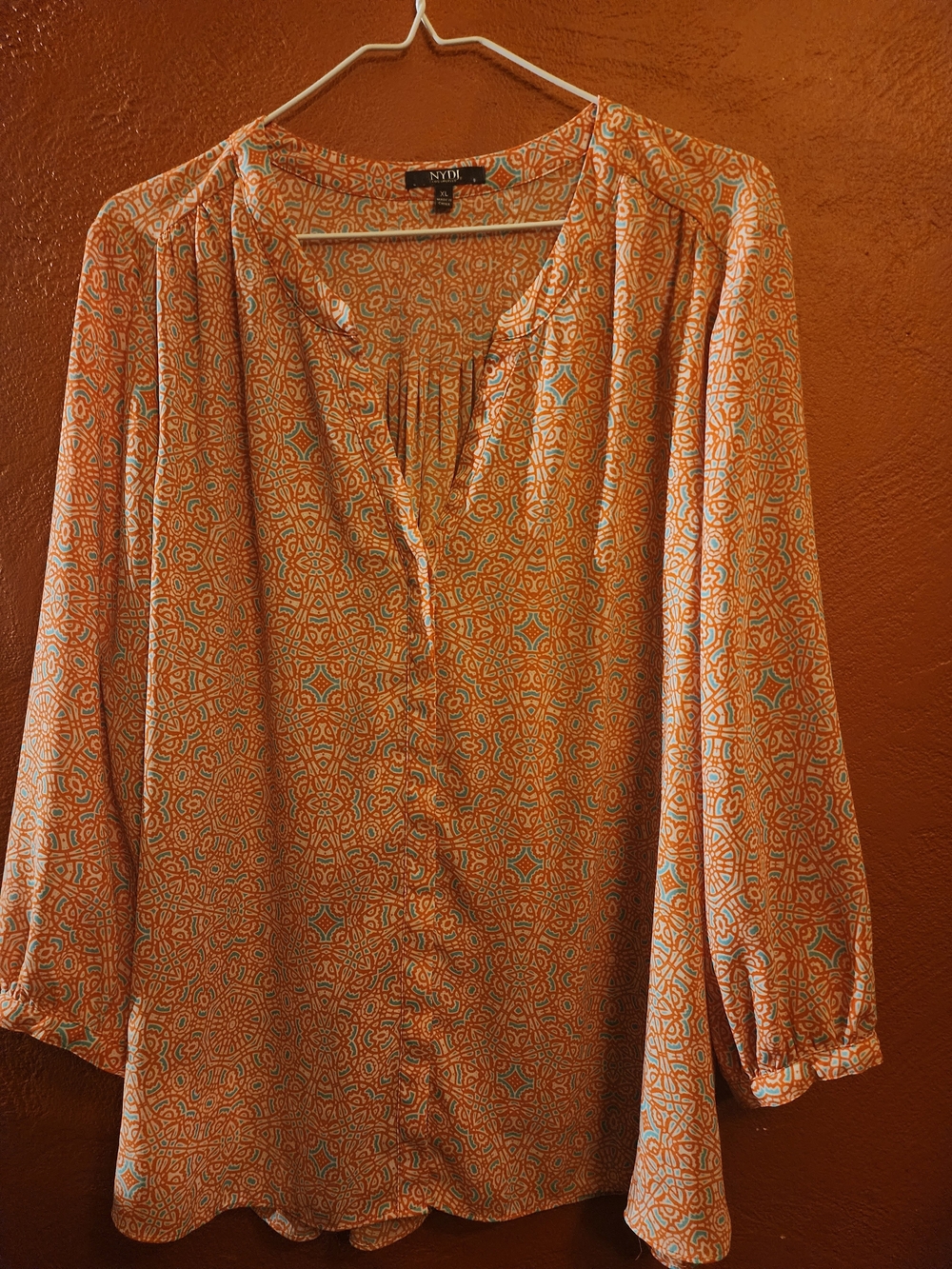 NYDJ Orange Patterned Button-Front Blouse